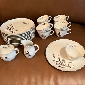 Yamak China Silver Wheat Snack Set with Creamer and Sugar Dishes